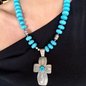 Carson B Turquoise and Silver Cross Necklace